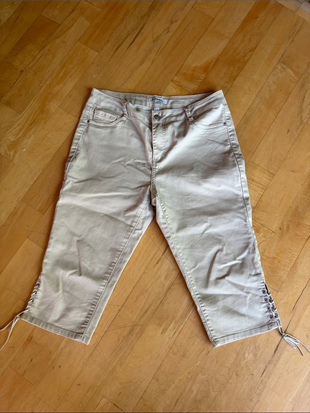 D JEANS Capris Leather LaceUp Stretch Minimalist Sporty Boho Comfy Soft Khaki 12